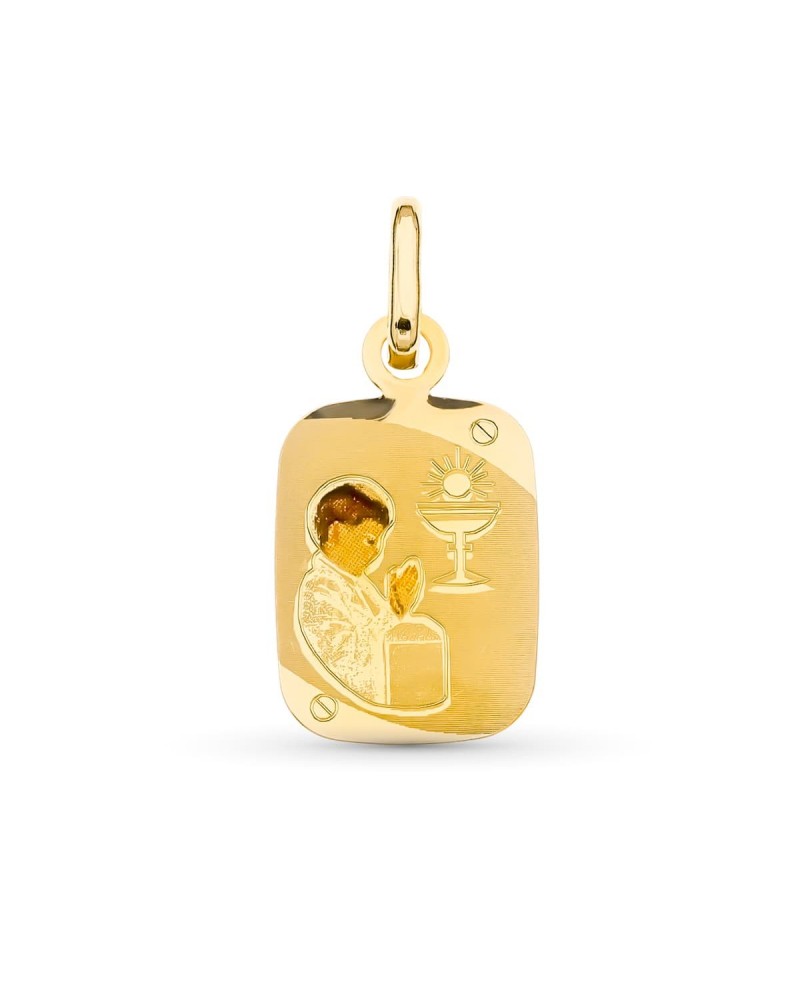 Medalla oro 18k Primera Comunión esmaltada capilla 20x12mm
