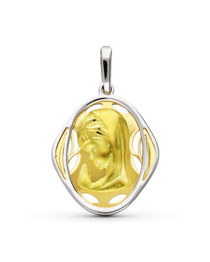 Medalla oro 18k bicolor Virgen Niña 21x17 mm