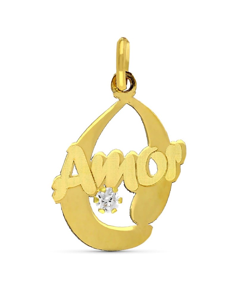 Colgante oro 18k Amor con circonita 17x11mm