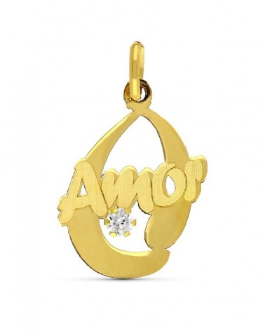 Colgante oro 18k Amor con circonita 17x11mm