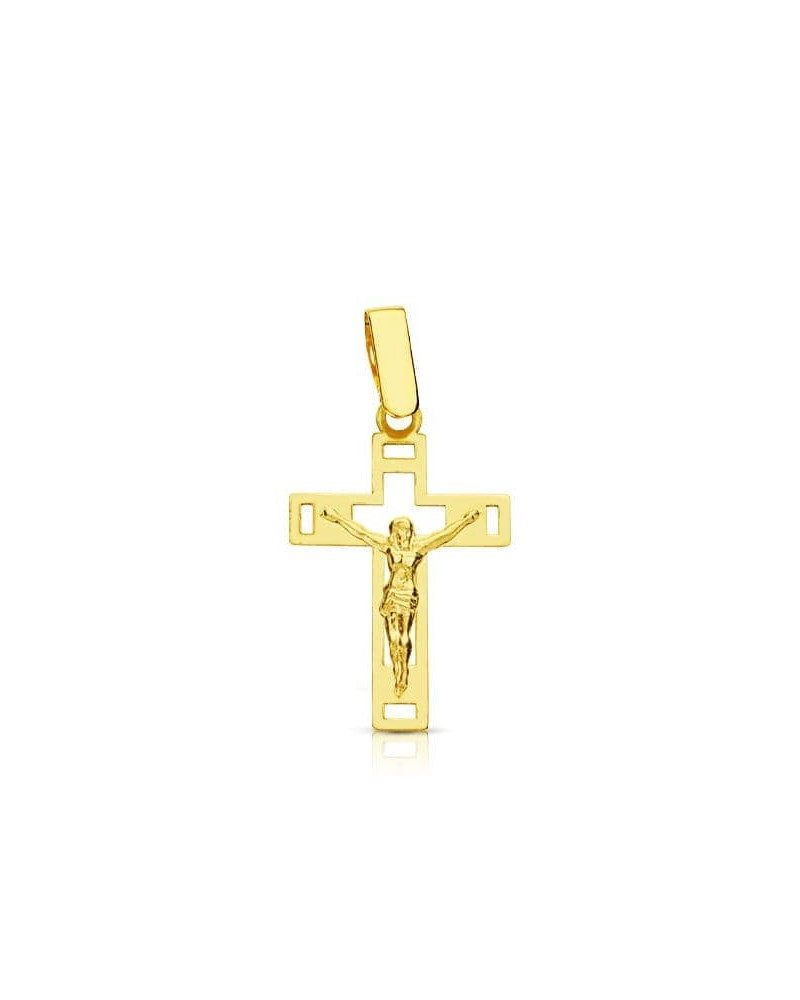 Cruz con Cristo oro 18k amarillo calada láser 22x14mm