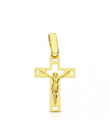 Cruz con Cristo oro 18k amarillo calada láser 22x14mm