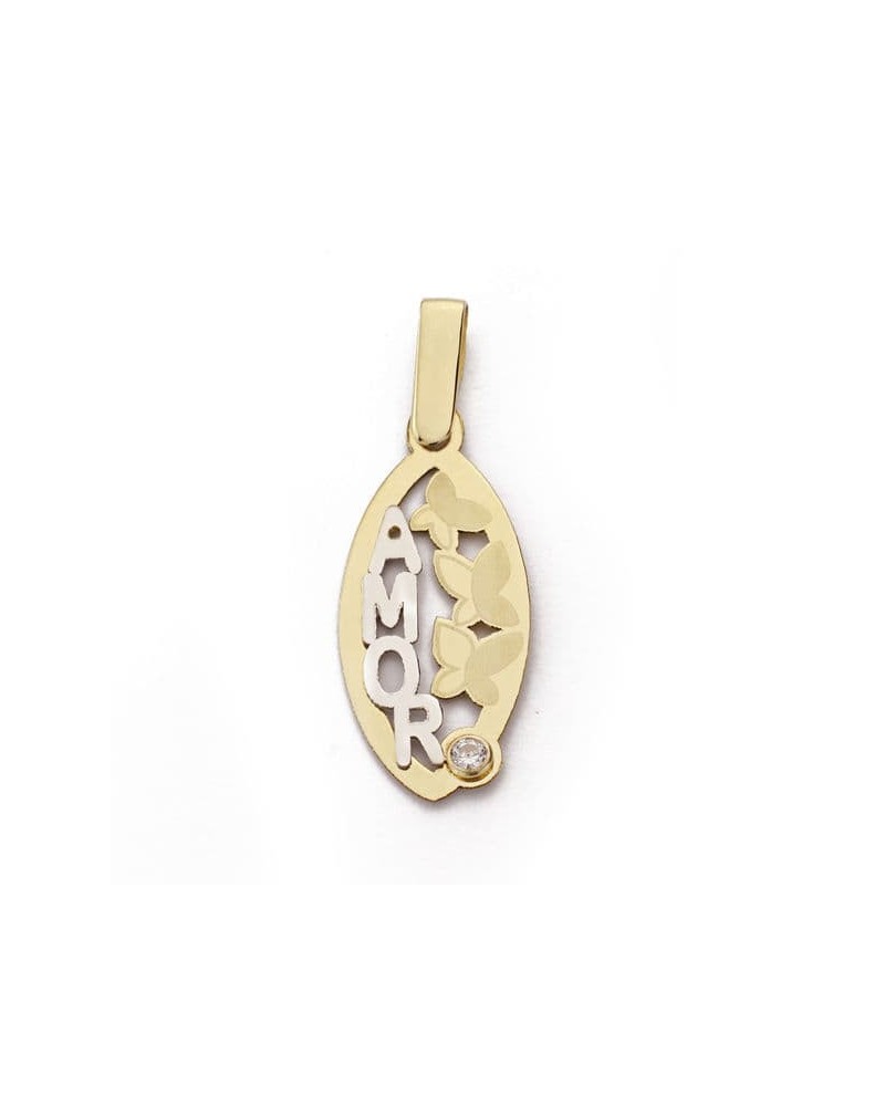 Colgante oro 18k Amor mariposas circonita 22x10mm