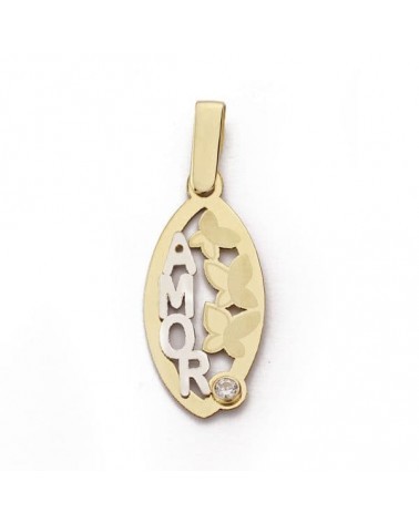 Colgante oro 18k Amor mariposas circonita 22x10mm