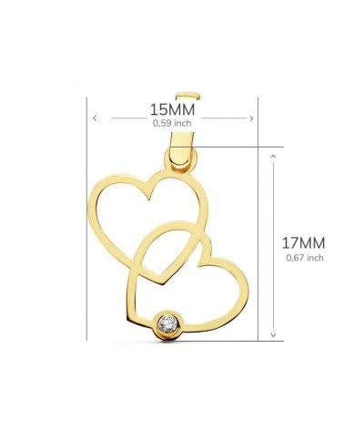 Colgante oro 18k doble corazón circonita 17x15 mm