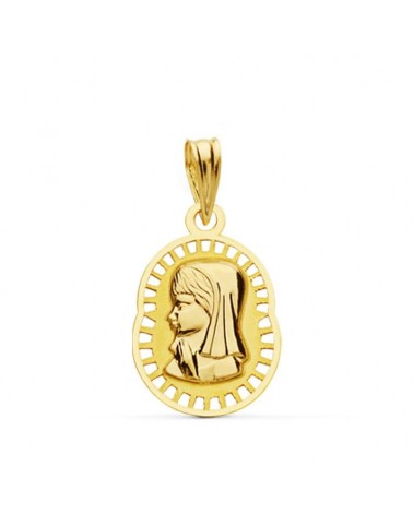 Medalla oro 18k Virgen Niña calada 19x12 mm