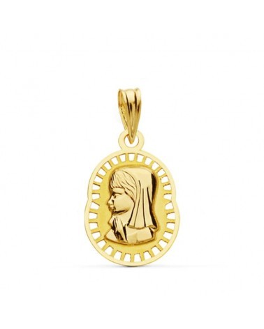 Medalla oro 18k Virgen Niña calada 19x12 mm