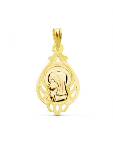Medalla oro 18k Virgen Niña calada 21x12 mm