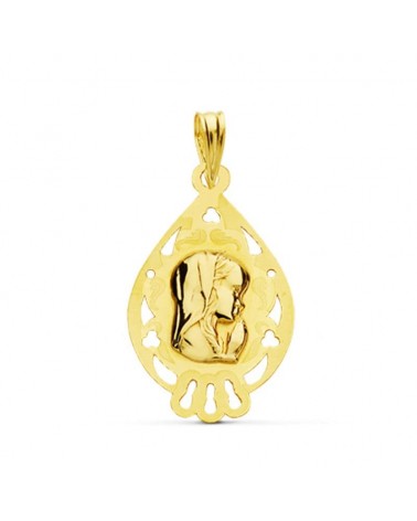 Medalla oro 18k Virgen Niña ovalada calada 22x13mm
