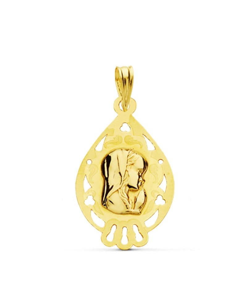Medalla oro 18k Virgen Niña ovalada calada 22x13mm