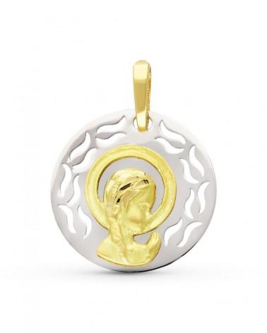 Medalla oro 18k bicolor Virgen niña 17mm