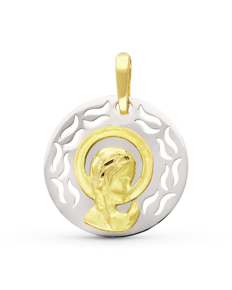 Medalla oro 18k bicolor Virgen niña 17mm