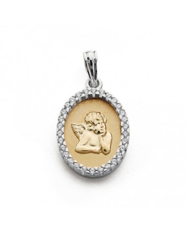 Medalla oro 18k ángel circonitas 20x13 mm
