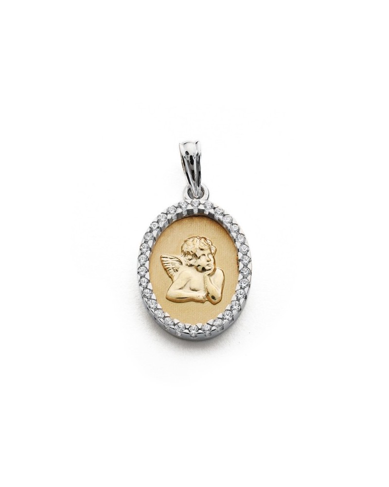 Medalla oro 18k ángel circonitas 20x13 mm