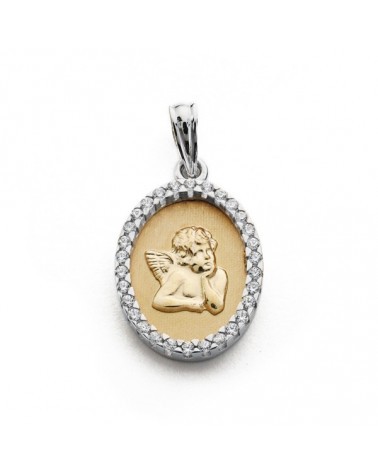 Medalla oro 18k ángel circonitas 20x13 mm