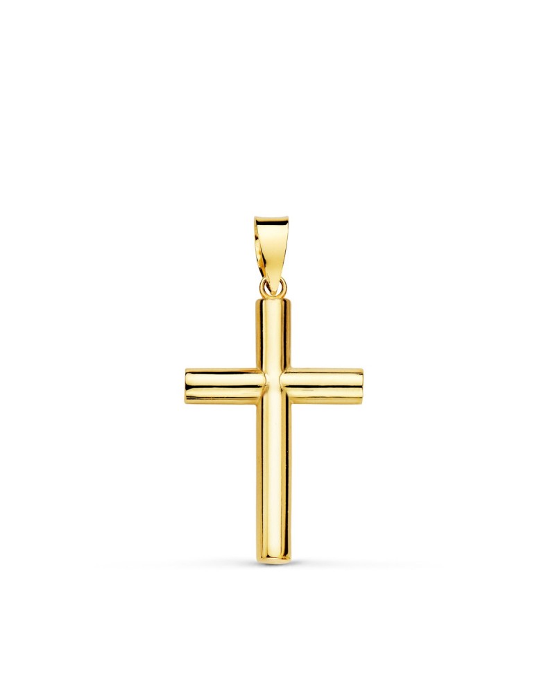 Cruz oro 18k amarillo lisa tubo hueco 14mm