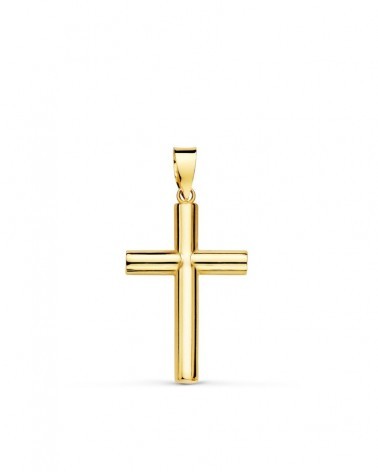 Cruz oro 18k amarillo lisa tubo hueco 14mm