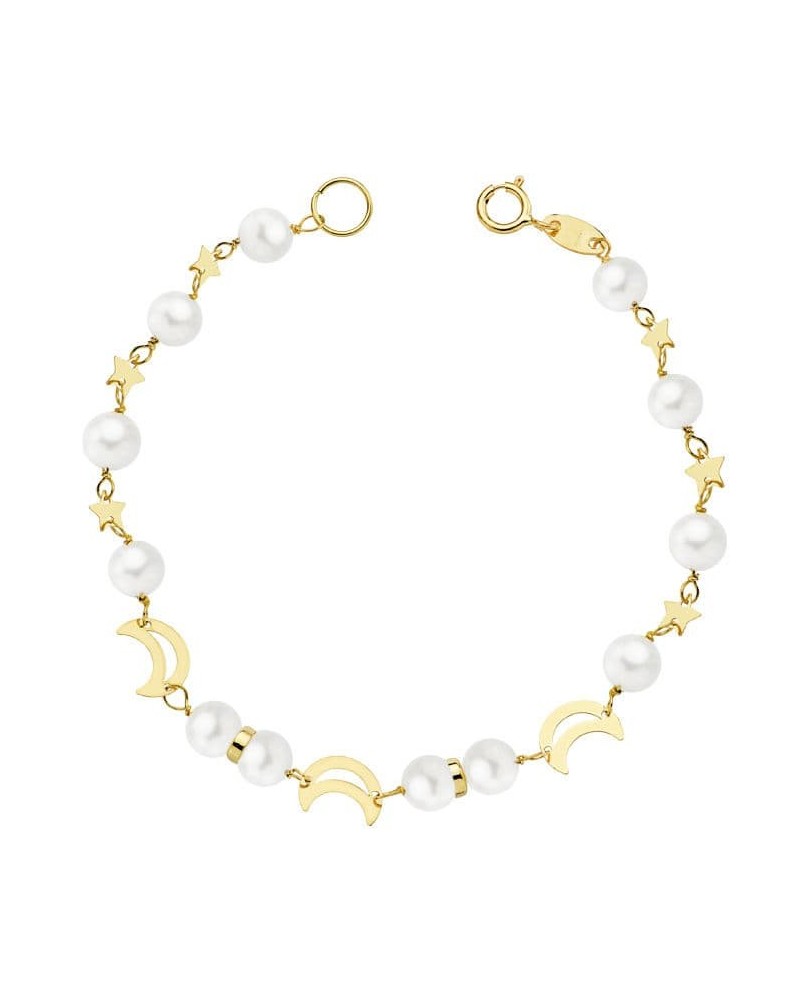 Pulsera oro 18k amarillo perlas lunas 17 cm