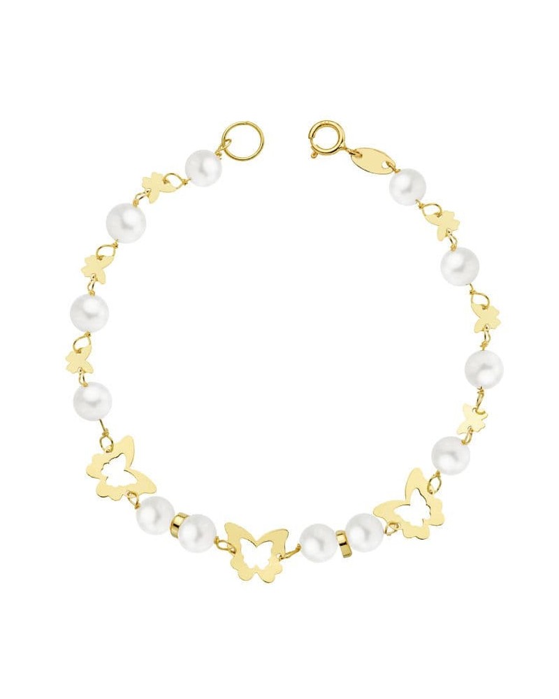 Pulsera oro 18k amarillo perlas mariposas comunión 17cm