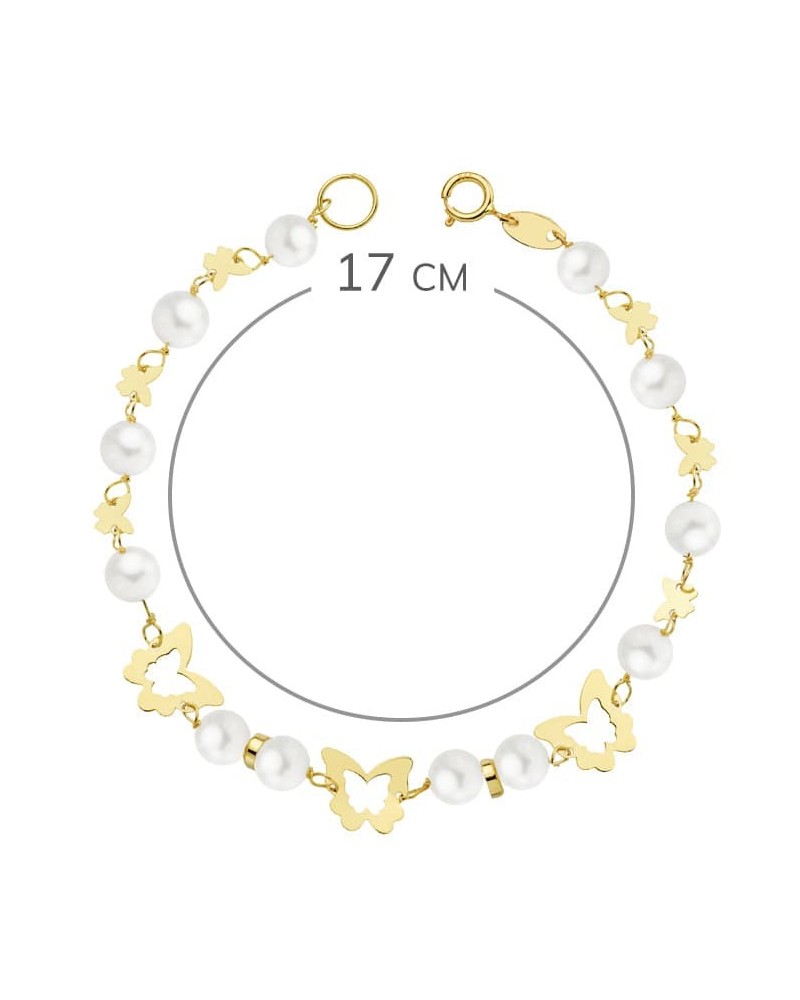 Pulsera oro 18k amarillo perlas mariposas comunión 17cm