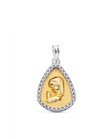 Medalla oro 18k bicolor Virgen niña circonitas 18x14mm