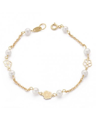 Pulsera oro 18k perlas cultivadas motivos calados 17cm