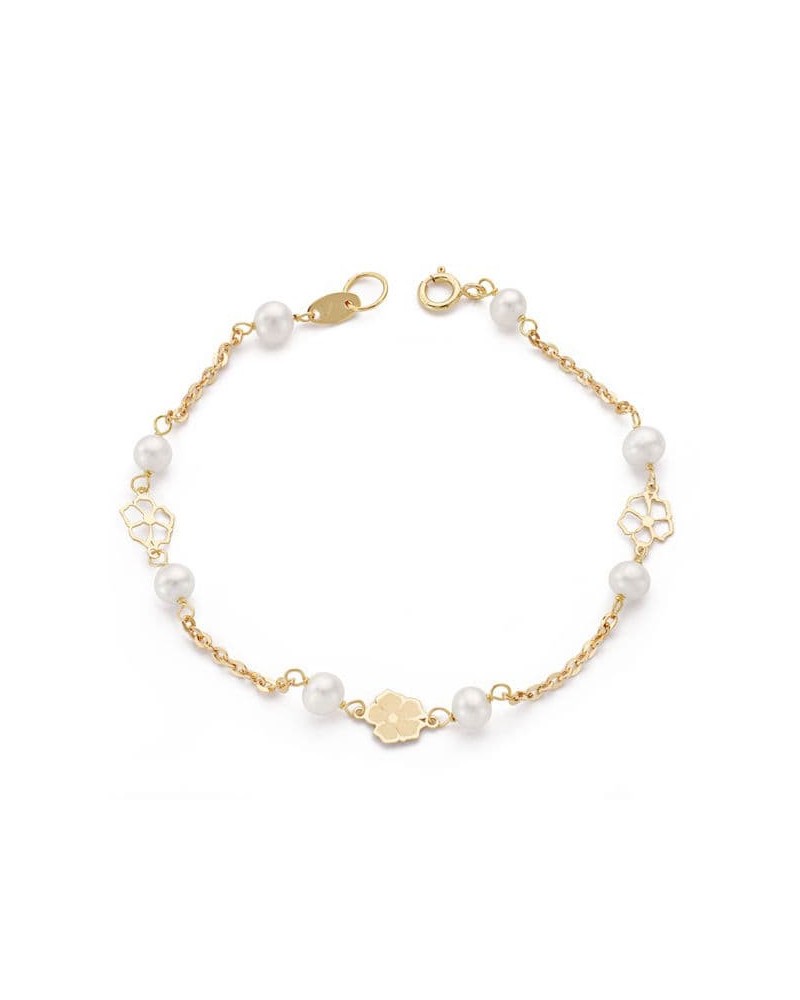 Pulsera oro 18k perlas cultivadas motivos calados 17cm