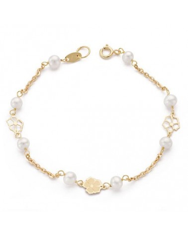 Pulsera oro 18k perlas cultivadas motivos calados 17cm