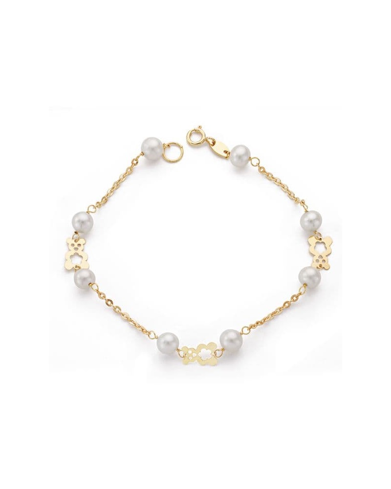 Pulsera oro 18k perlas motivos comunión 17cm