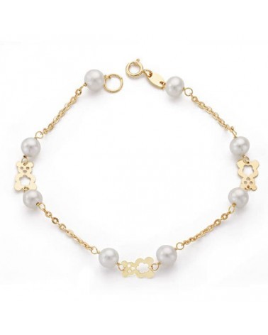 Pulsera oro 18k perlas motivos comunión 17cm