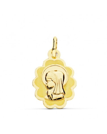 Medalla oro 18k Virgen Niña festoneada 17x12 mm