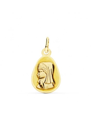 Medalla oro 18k Virgen Niña forma gota 17x10 mm