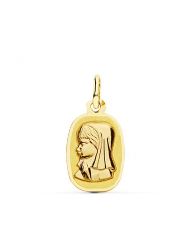 Medalla oro 18k Virgen Niña grabado láser 17x10mm