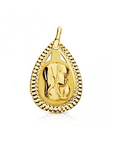 Medalla oro 18k Virgen Niña lágrima 20x13mm