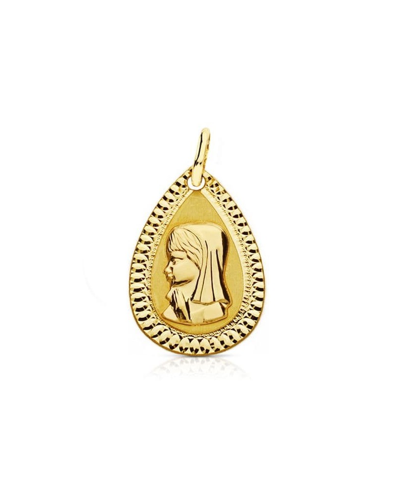 Medalla oro 18k Virgen Niña lágrima 20x13 mm