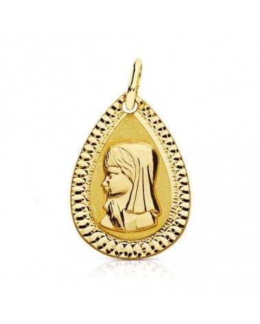 Medalla oro 18k Virgen Niña lágrima 20x13 mm