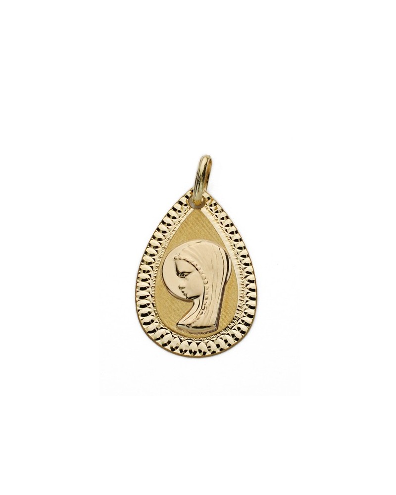 Medalla oro 18k Virgen Niña lágrima 20x13 mm