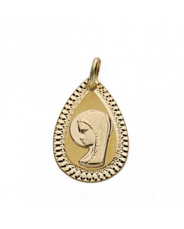 Medalla oro 18k Virgen Niña lágrima 20x13 mm
