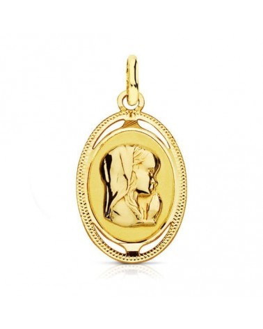 Medalla oro 18k Virgen Niña oval 20x12mm