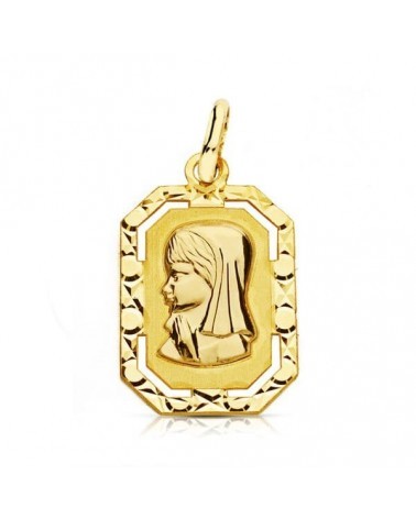 Medalla oro 18k Virgen Niña marco calado 20x12 mm