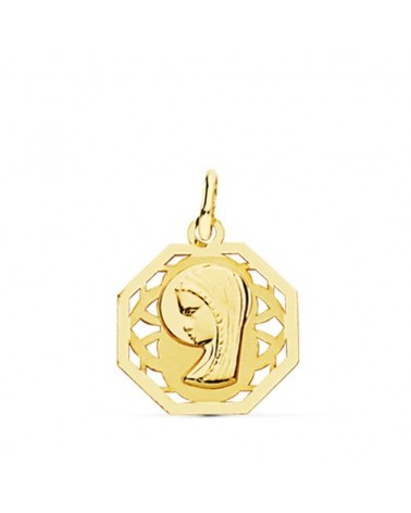 Medalla oro 18k Virgen Niña octogonal 20x13mm