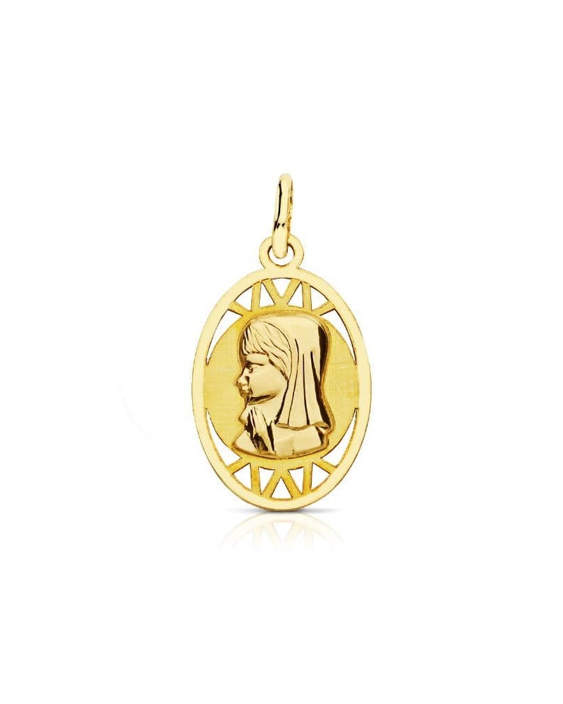 Medalla oro 18k Virgen Niña ovalada calada 20x12 mm