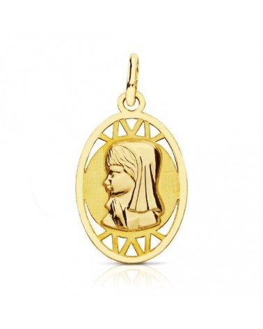 Medalla oro 18k Virgen Niña ovalada calada 20x12 mm