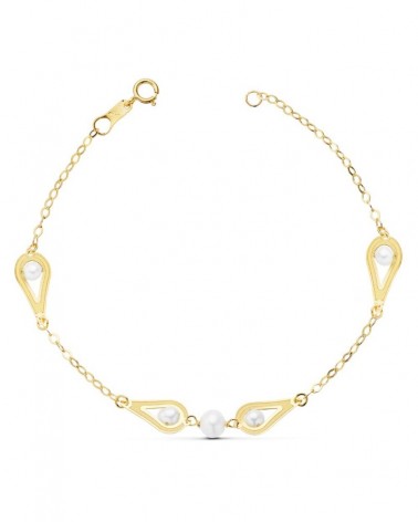 Pulsera oro 18k perlas y motivos gota 18cm