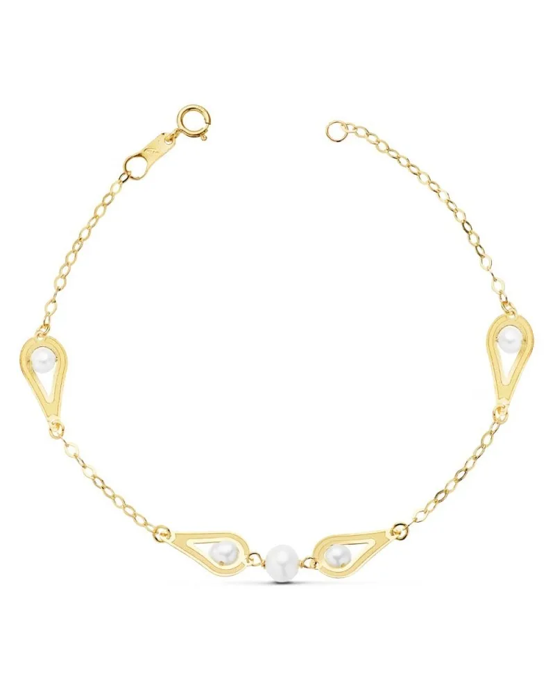 Pulsera oro 18k perlas y motivos gota 18cm