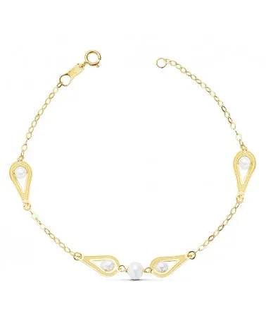 Pulsera oro 18k perlas y motivos gota 18cm
