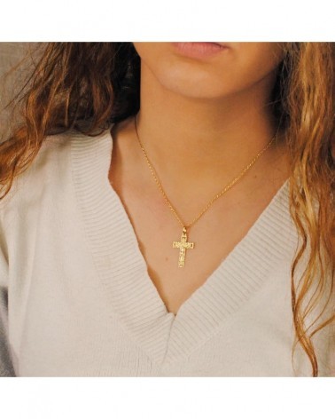 Cruz Cristo oro 18k amarillo tallada 27x17 mm