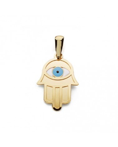 Colgante oro 18k Mano de Fátima con ojo turco 19x13mm