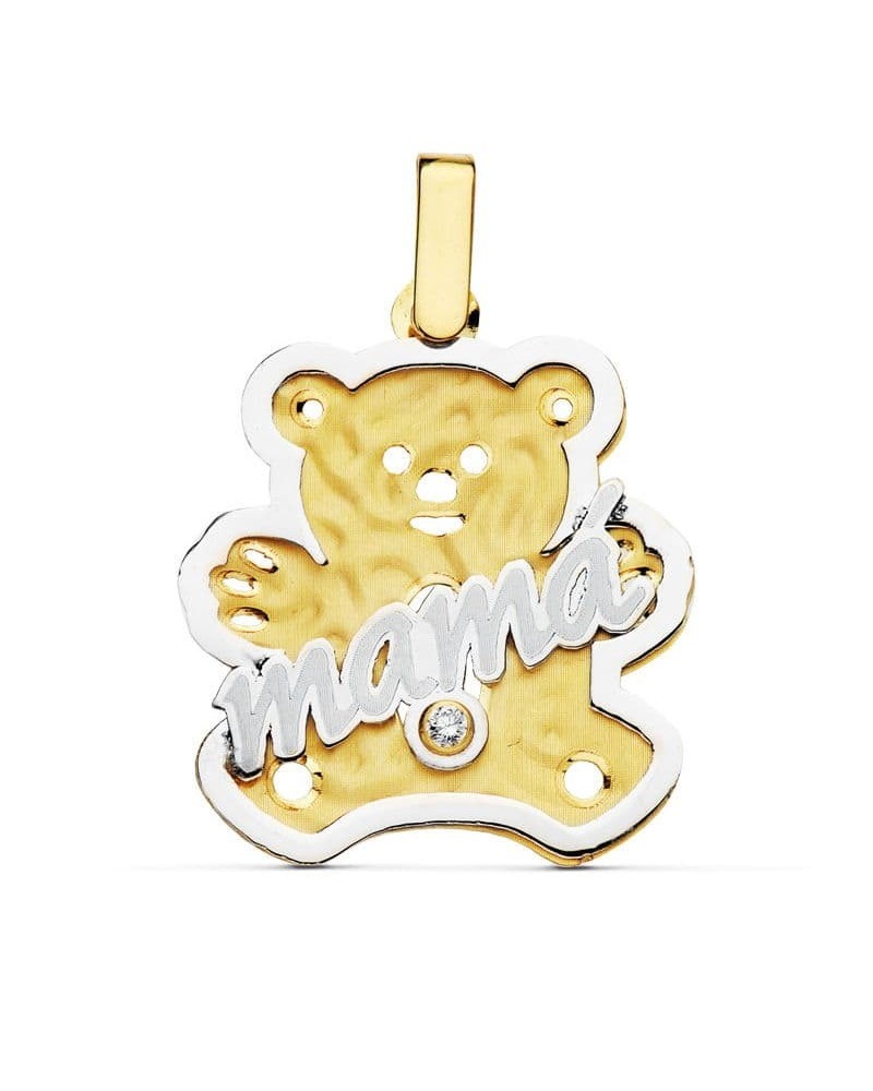 Colgante oro 18k bicolor mama oso circonita