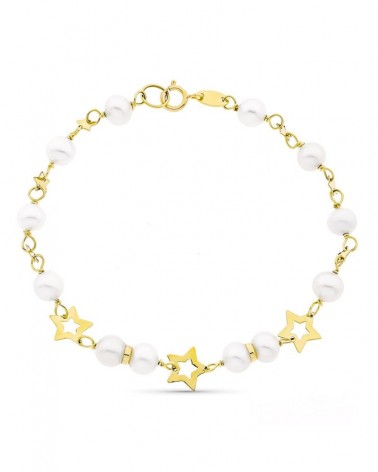 Pulsera oro 18k perlas cultivadas estrellas 17cm